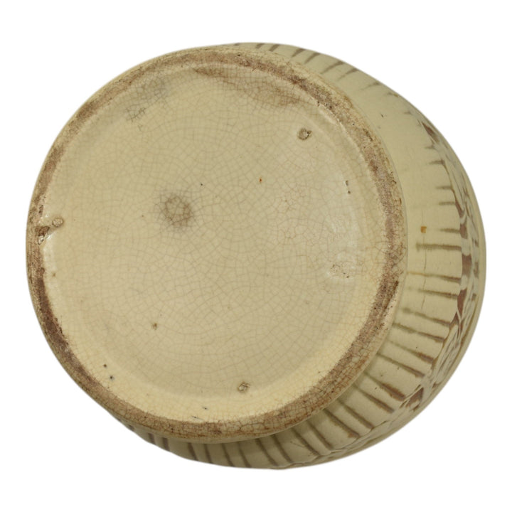 Weller Clinton Ivory Vintage Art Pottery Leaf Ceramic Jardiniere Planter - Just Art Pottery