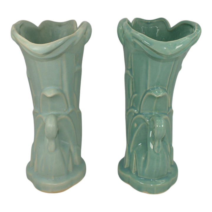 McCoy 1946 Mid Century Modern Art Pottery Blue Ceramic Swan Vases 274 - Just Art Pottery