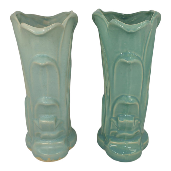 McCoy 1946 Mid Century Modern Art Pottery Blue Ceramic Swan Vases 274 - Just Art Pottery