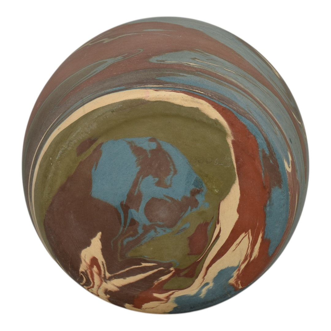 Niloak Mission Swirl 1925-30s Vintage Hand Made Art Pottery Blue Brown 8" Vase - Just Art Pottery