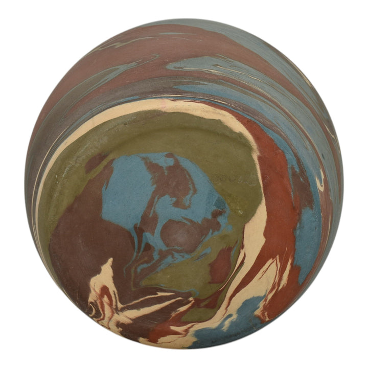 Niloak Mission Swirl 1925-30s Vintage Hand Made Art Pottery Blue Brown 8" Vase - Just Art Pottery