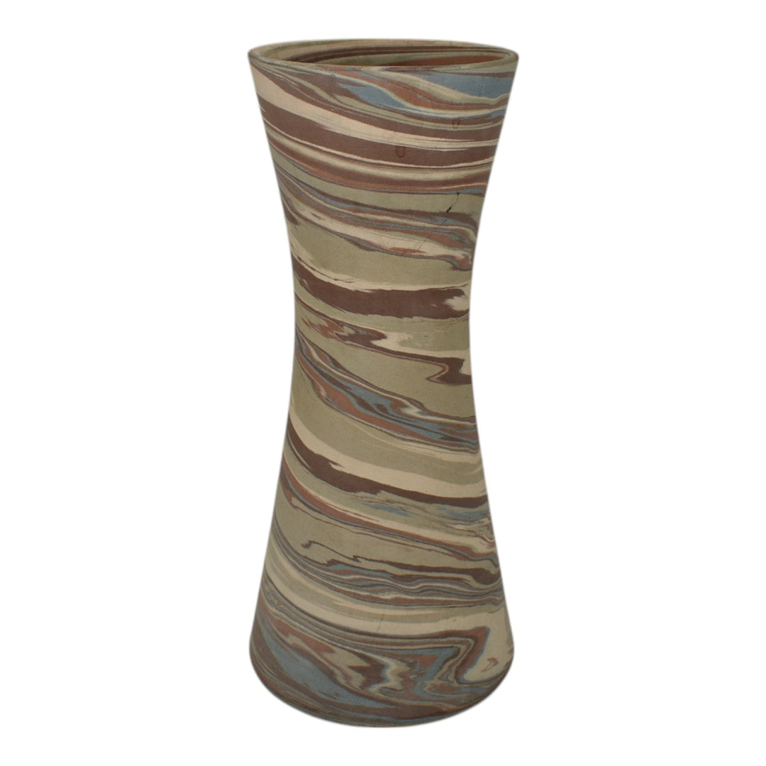 Niloak Mission Swirl 1910-24 Vintage Hand Made Art Pottery Tan Brown 10" Vase - Just Art Pottery