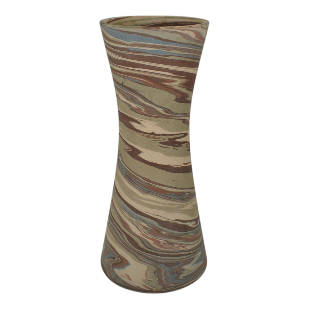 Niloak Mission Swirl 1910-24 Vintage Hand Made Art Pottery Tan Brown 10" Vase - Just Art Pottery