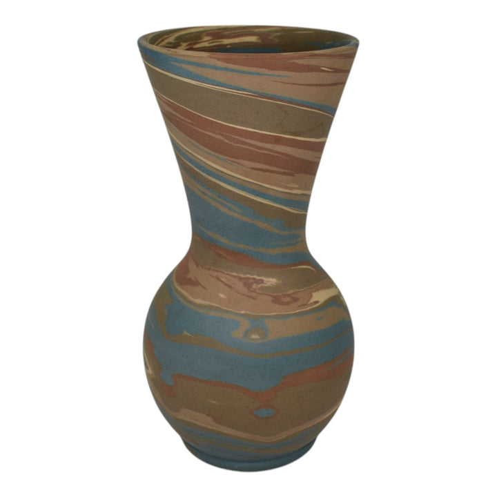 Niloak Mission Swirl 1910-24 Vintage Hand Made Art Pottery Brown Blue 8" Vase - Just Art Pottery
