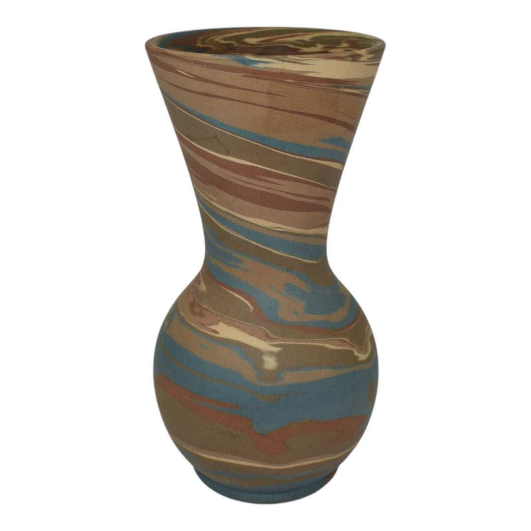 Niloak Mission Swirl 1910-24 Vintage Hand Made Art Pottery Brown Blue 8" Vase - Just Art Pottery