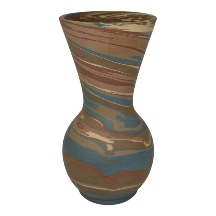 Niloak Mission Swirl 1910-24 Vintage Hand Made Art Pottery Brown Blue 8" Vase - Just Art Pottery