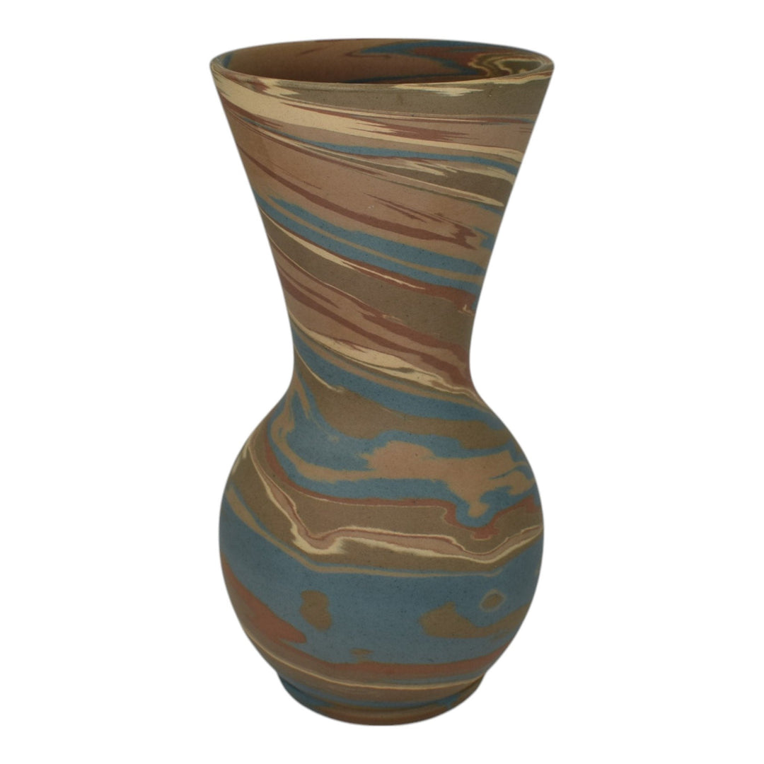 Niloak Mission Swirl 1910-24 Vintage Hand Made Art Pottery Brown Blue 8" Vase - Just Art Pottery