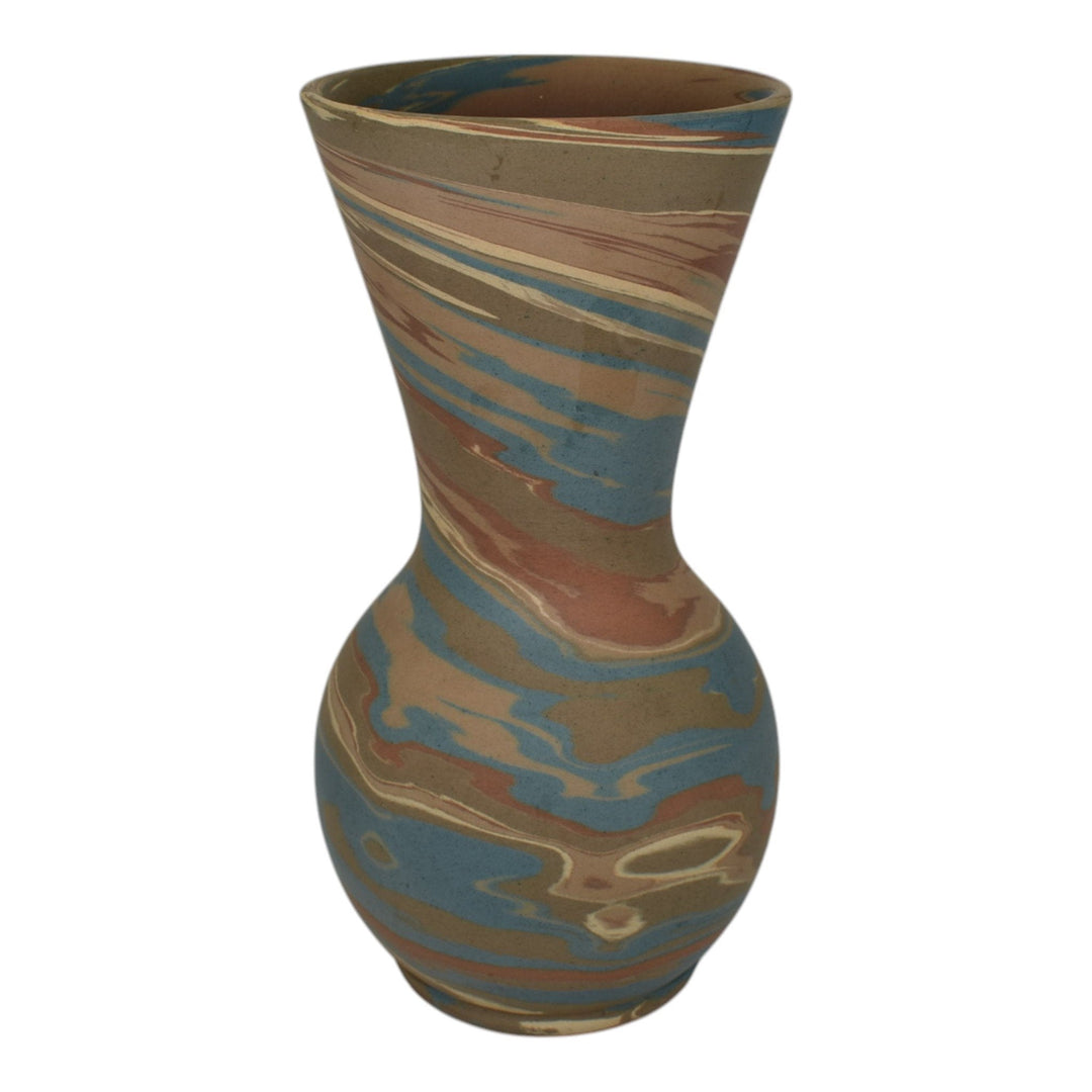 Niloak Mission Swirl 1910-24 Vintage Hand Made Art Pottery Brown Blue 8" Vase - Just Art Pottery