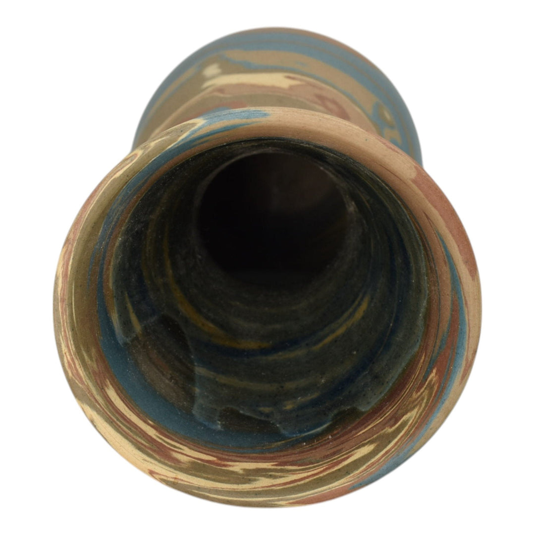 Niloak Mission Swirl 1910-24 Vintage Hand Made Art Pottery Brown Blue 8" Vase - Just Art Pottery