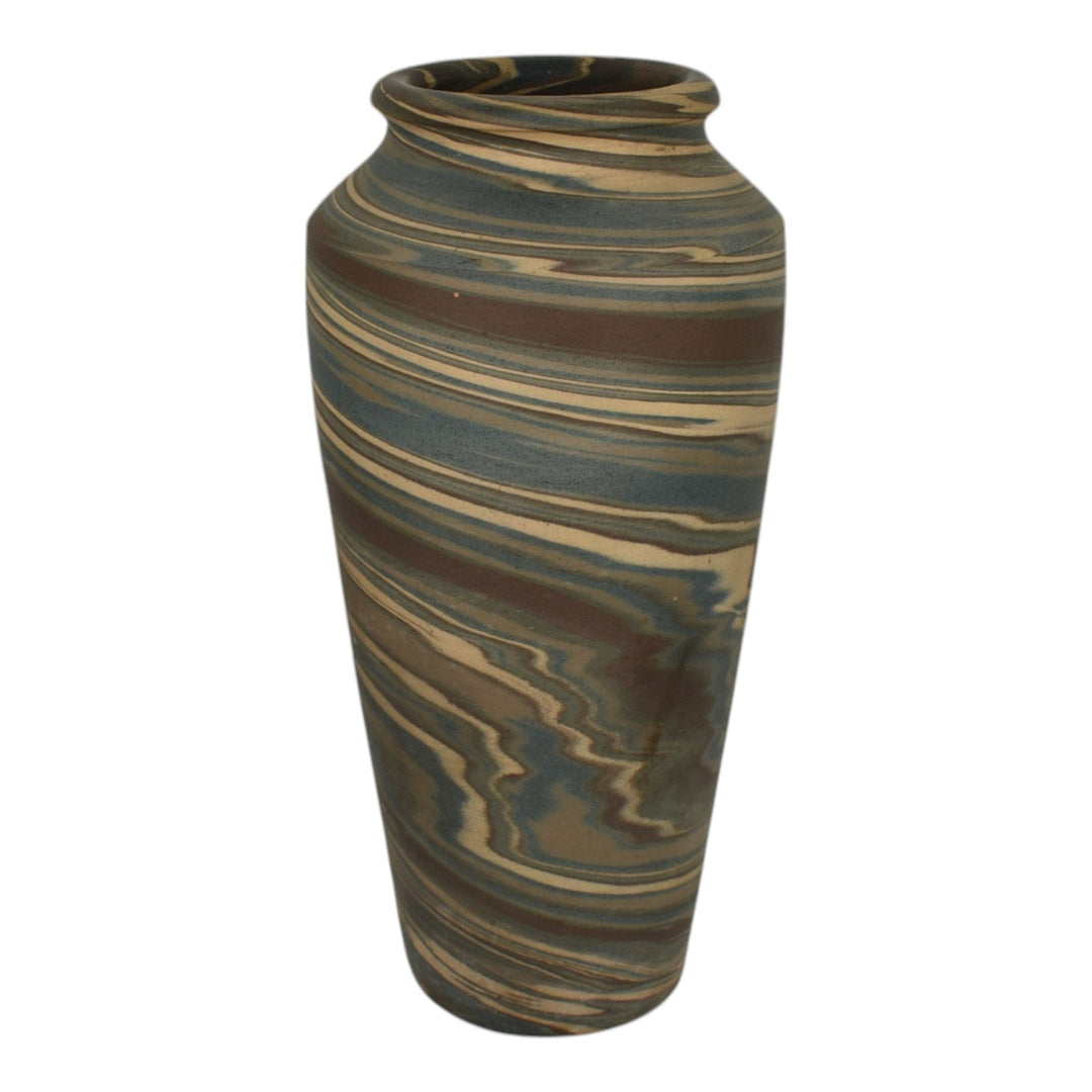 Niloak Mission Swirl 1910-24 Vintage Hand Made Art Pottery Brown Tan 9.5" Vase - Just Art Pottery