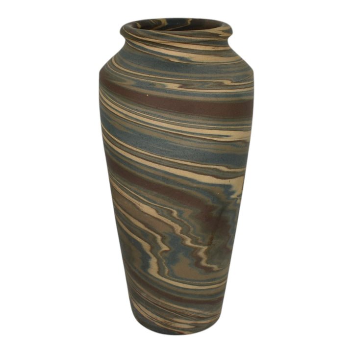 Niloak Mission Swirl 1910-24 Vintage Hand Made Art Pottery Brown Tan 9.5" Vase - Just Art Pottery