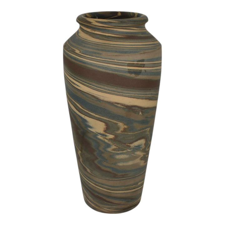Niloak Mission Swirl 1910-24 Vintage Hand Made Art Pottery Brown Tan 9.5" Vase - Just Art Pottery
