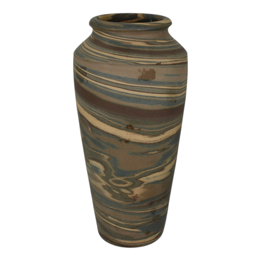 Niloak Mission Swirl 1910-24 Vintage Hand Made Art Pottery Brown Tan 9.5" Vase - Just Art Pottery