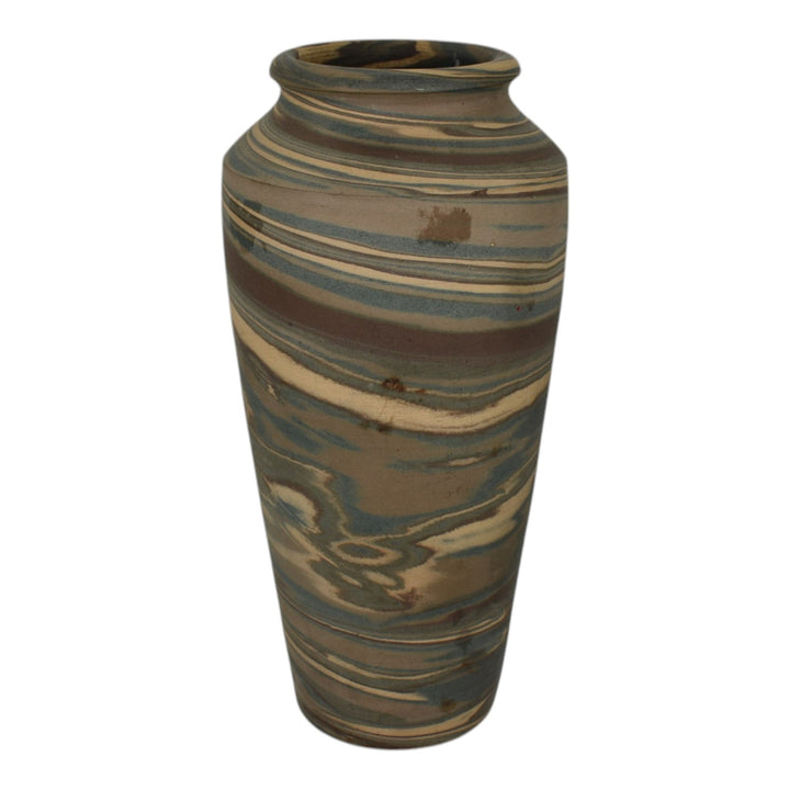 Niloak Mission Swirl 1910-24 Vintage Hand Made Art Pottery Brown Tan 9.5" Vase - Just Art Pottery