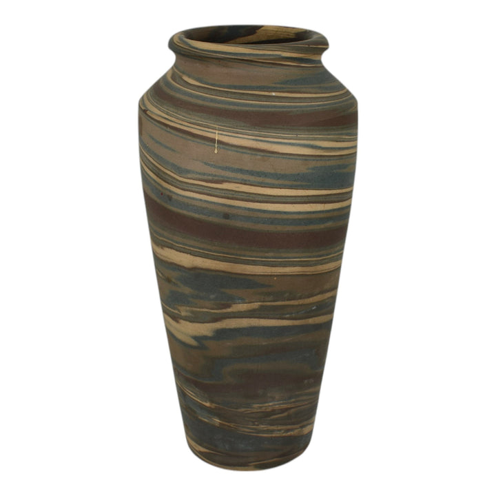 Niloak Mission Swirl 1910-24 Vintage Hand Made Art Pottery Brown Tan 9.5" Vase - Just Art Pottery