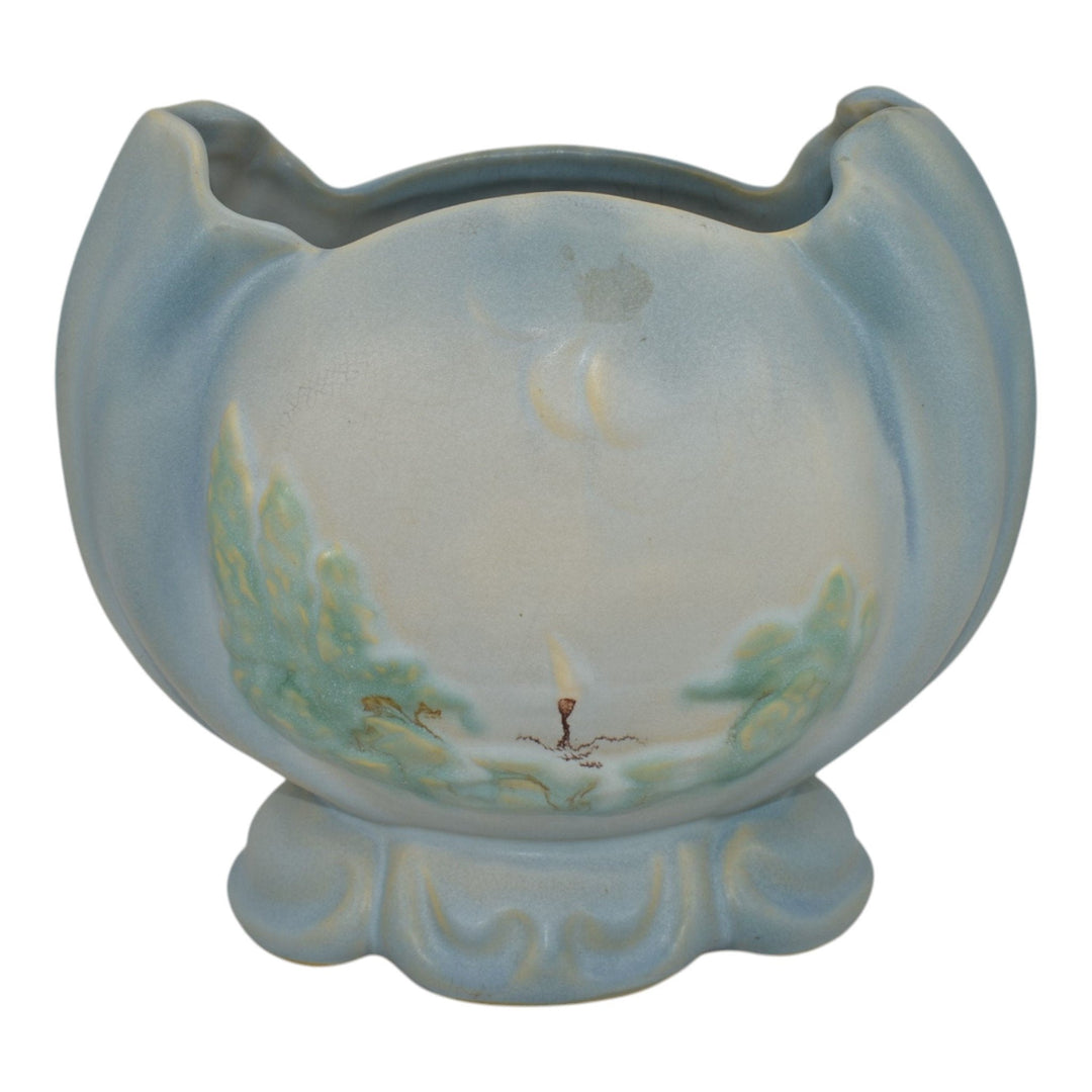 Weller Senic Vintage Art Pottery Blue Ceramic Pillow Vase - Just Art Pottery