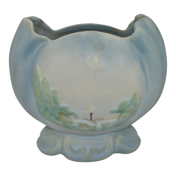 Weller Senic Vintage Art Pottery Blue Ceramic Pillow Vase - Just Art Pottery