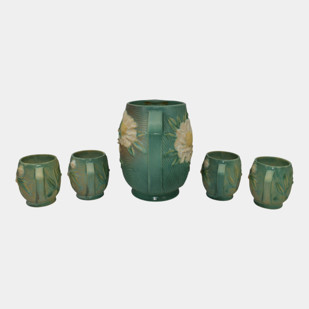 Roseville Peony Green 1942 Vintage Art Pottery Ceramic Pitcher Mug Set 1326-7 - Just Art Pottery
