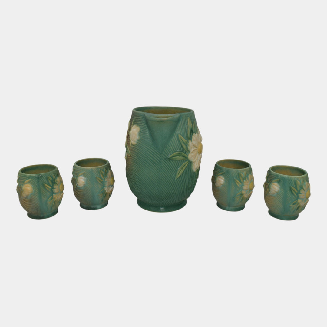 Roseville Peony Green 1942 Vintage Art Pottery Ceramic Pitcher Mug Set 1326-7 - Just Art Pottery
