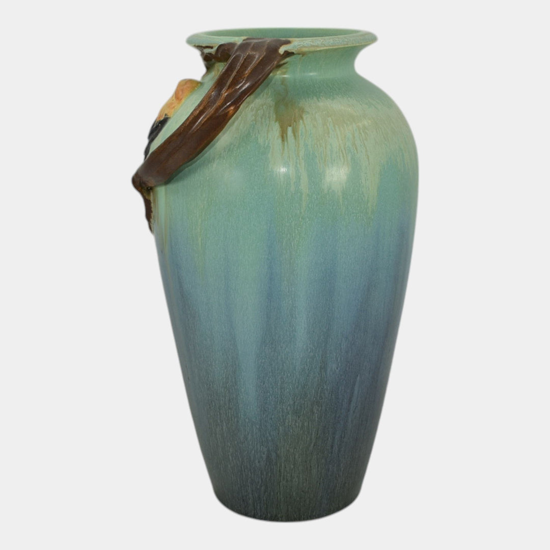 Ephraim Faience 2019 Hand Made Pottery Blue Finch Ceramic Tall Vase M07 - Just Art Pottery