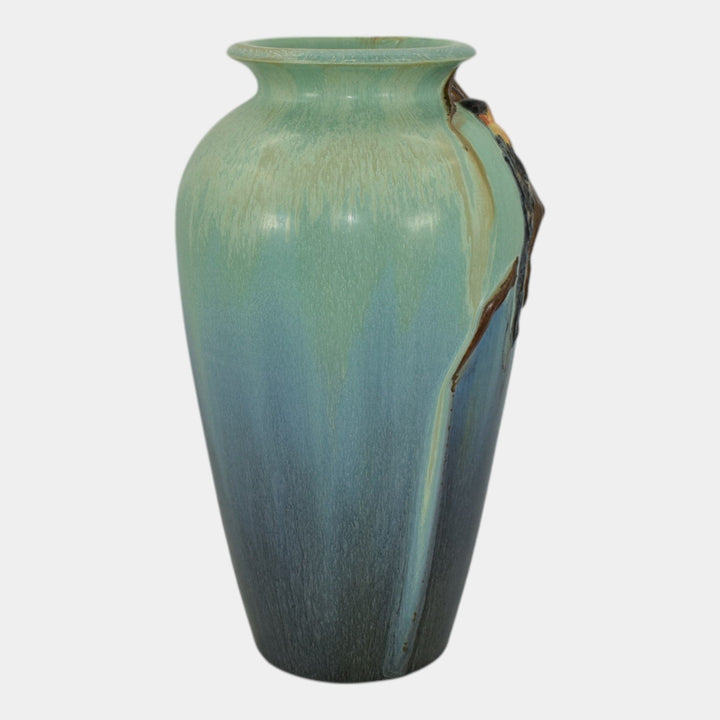 Ephraim Faience 2019 Hand Made Pottery Blue Finch Ceramic Tall Vase M07 - Just Art Pottery