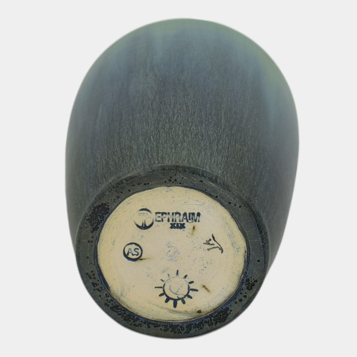 Ephraim Faience 2019 Hand Made Pottery Blue Finch Ceramic Tall Vase M07 - Just Art Pottery