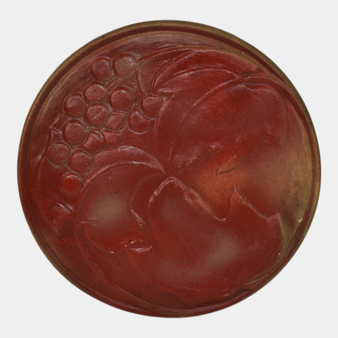 Van Briggle 1907-12 Vintage Arts And Crafts Pottery Red Grapes Ceramic Plate 15 - Just Art Pottery