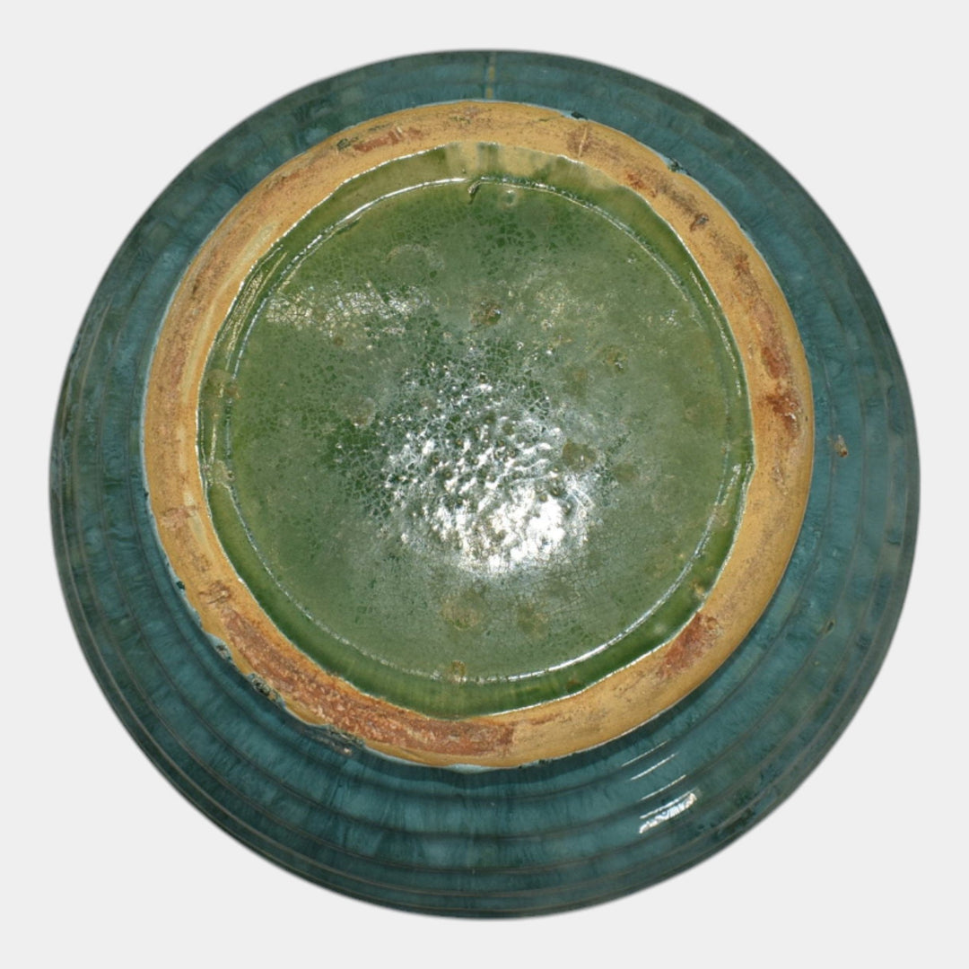 McCoy 1920s Art Deco Pottery Blue Ceramic Jardiniere And Pedestal - Just Art Pottery