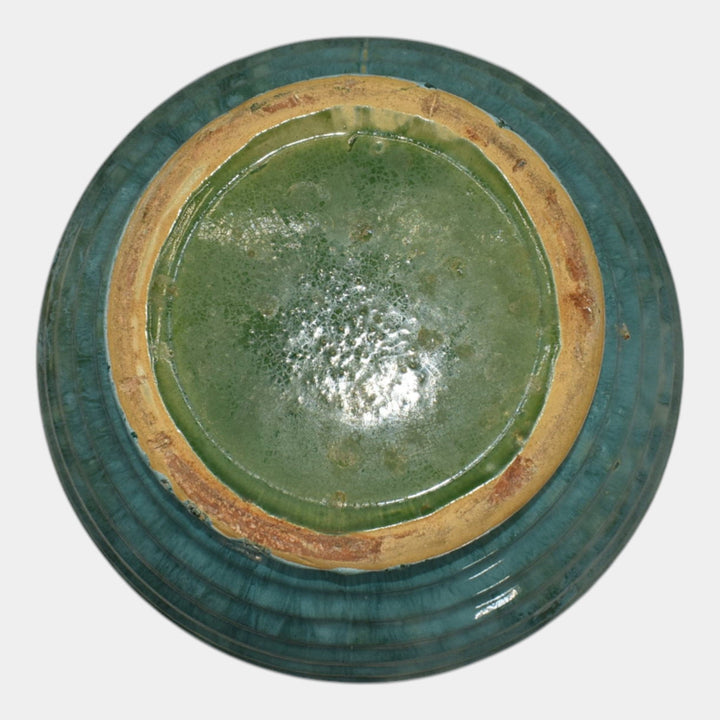 McCoy 1920s Art Deco Pottery Blue Ceramic Jardiniere And Pedestal - Just Art Pottery