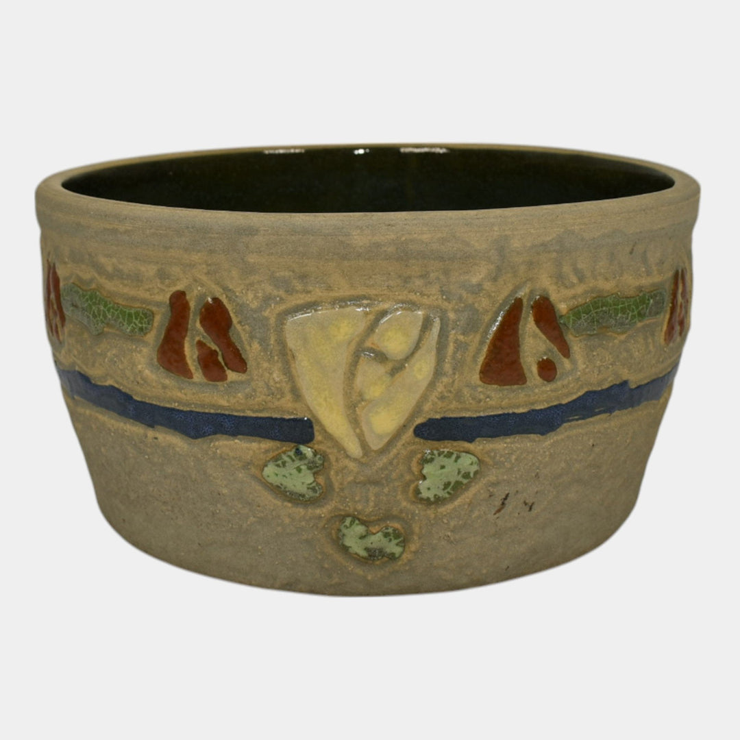 Roseville Mostique Gray 1916 Vintage Arts and Crafts Pottery Flower Pot Bowl - Just Art Pottery