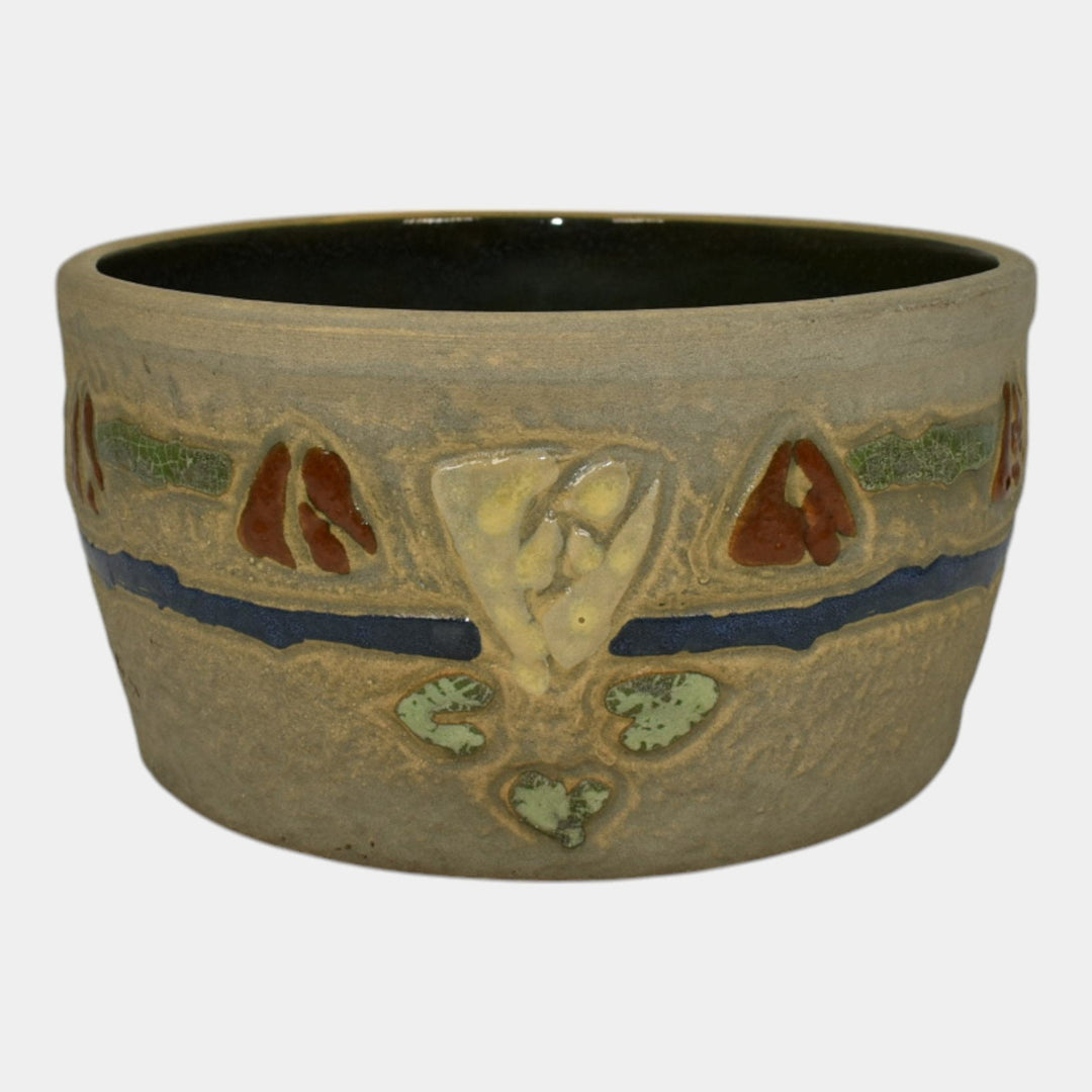 Roseville Mostique Gray 1916 Vintage Arts and Crafts Pottery Flower Pot Bowl - Just Art Pottery