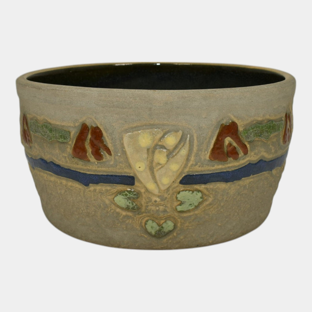 Roseville Mostique Gray 1916 Vintage Arts and Crafts Pottery Flower Pot Bowl - Just Art Pottery