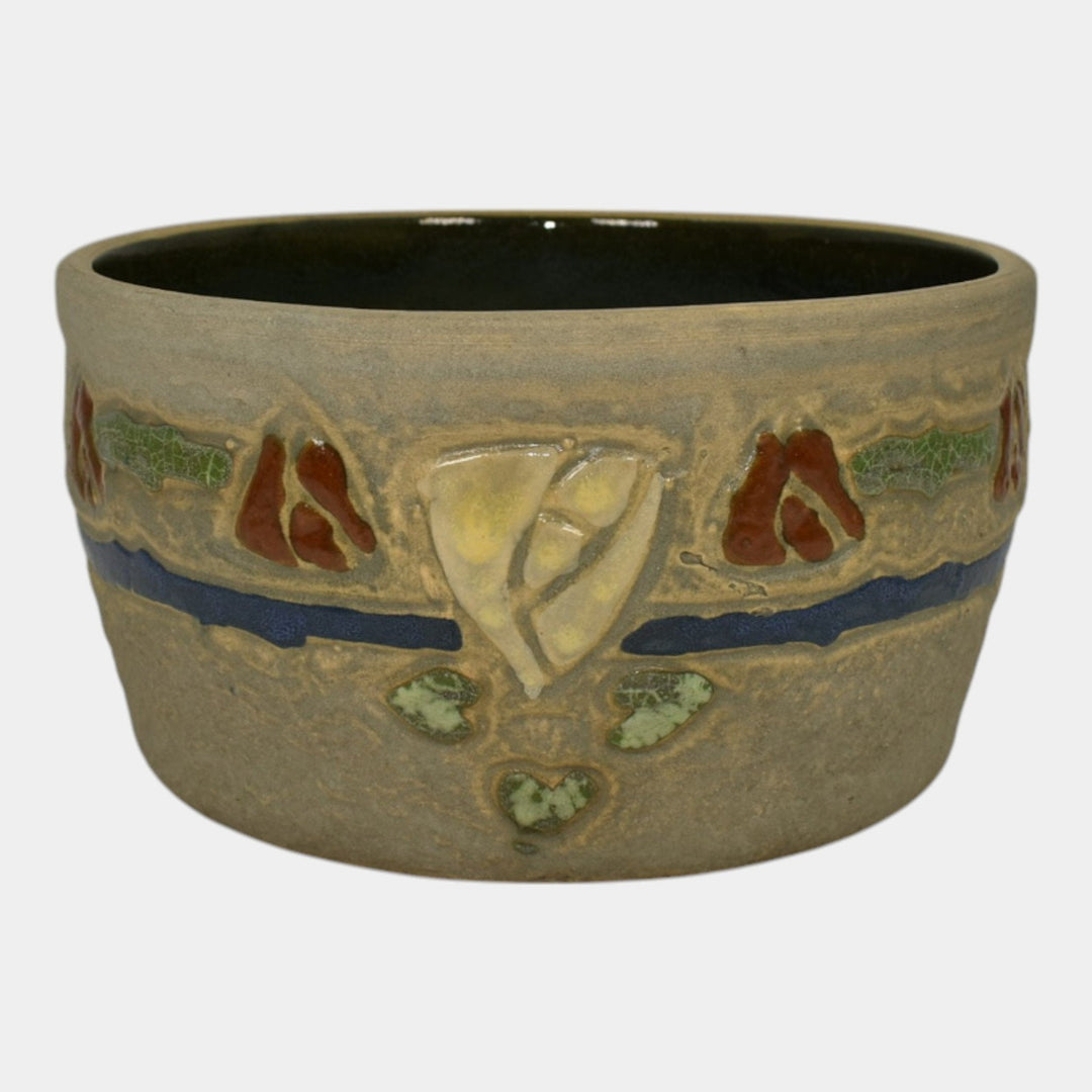 Roseville Mostique Gray 1916 Vintage Arts and Crafts Pottery Flower Pot Bowl - Just Art Pottery