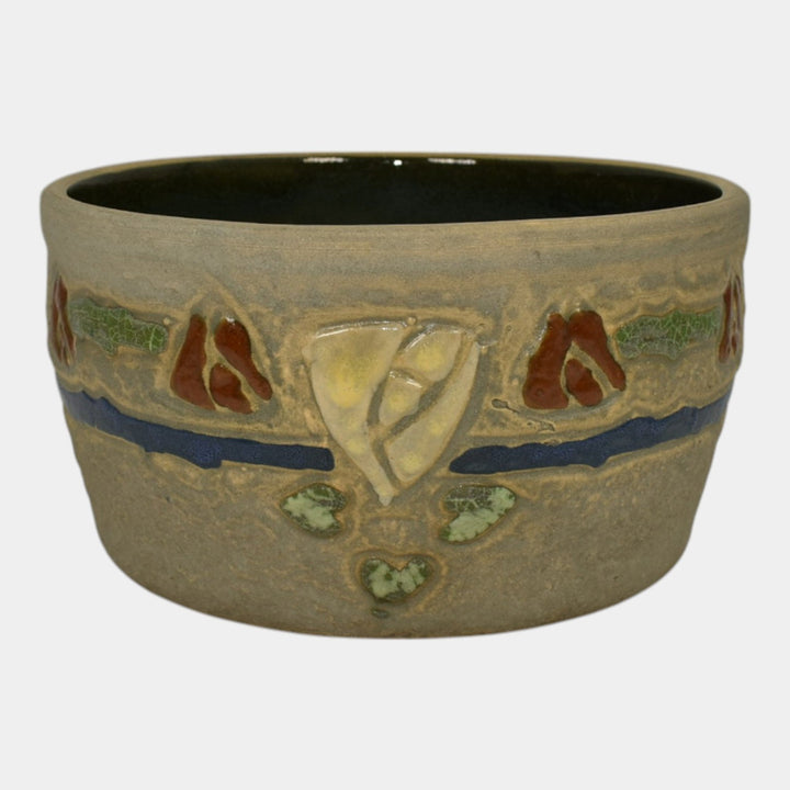 Roseville Mostique Gray 1916 Vintage Arts and Crafts Pottery Flower Pot Bowl - Just Art Pottery
