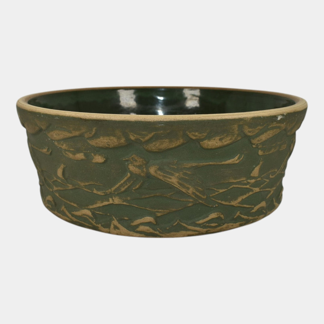 Red Wing Or Monmouth Brush Ware Vintage Art Pottery Green Scenic Ceramic Bowl - Just Art Pottery