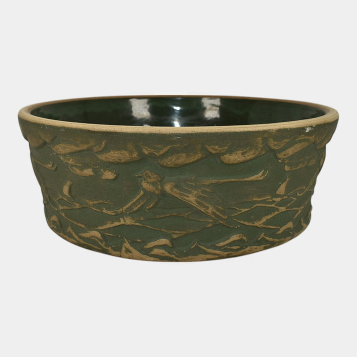Red Wing Or Monmouth Brush Ware Vintage Art Pottery Green Scenic Ceramic Bowl - Just Art Pottery