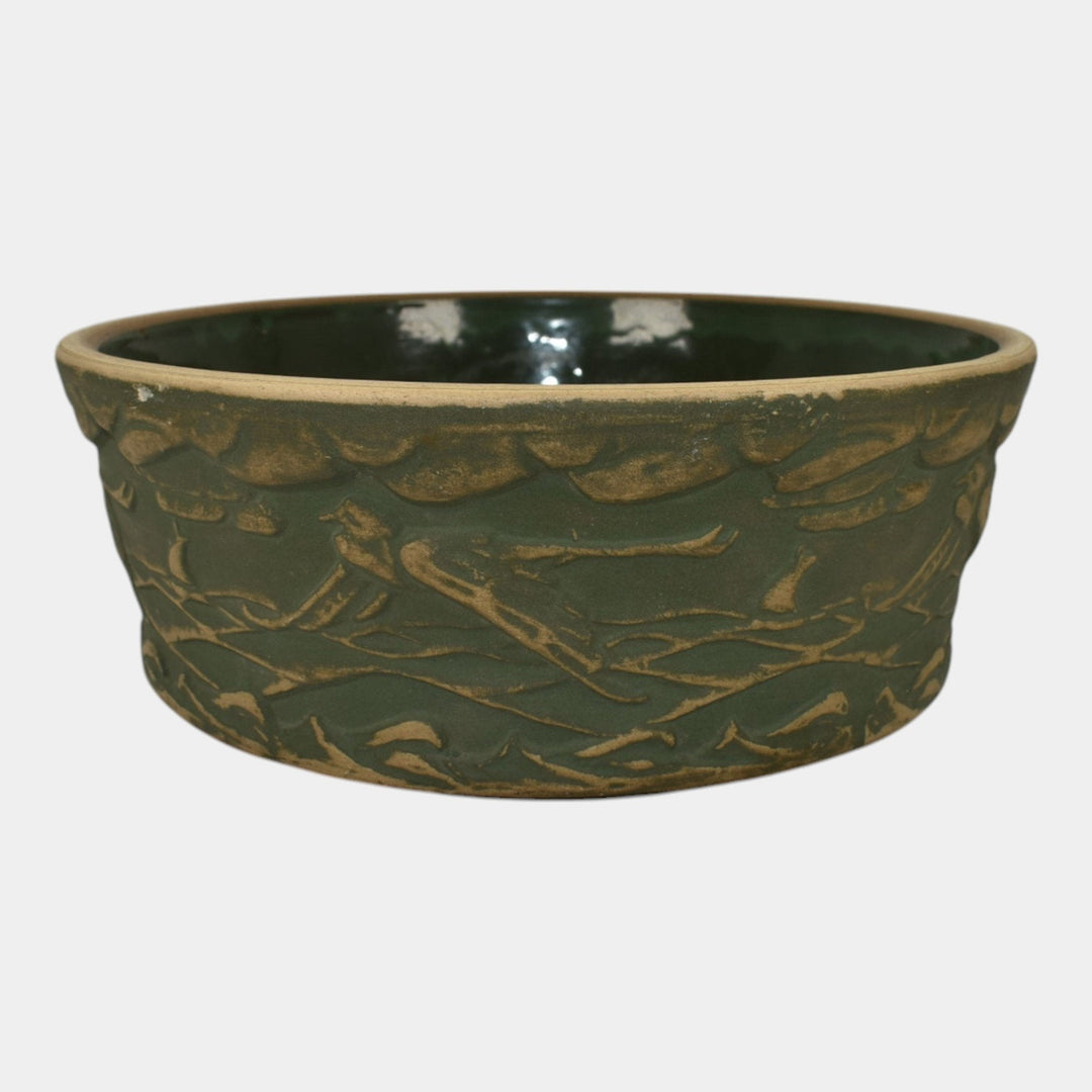 Red Wing Or Monmouth Brush Ware Vintage Art Pottery Green Scenic Ceramic Bowl - Just Art Pottery