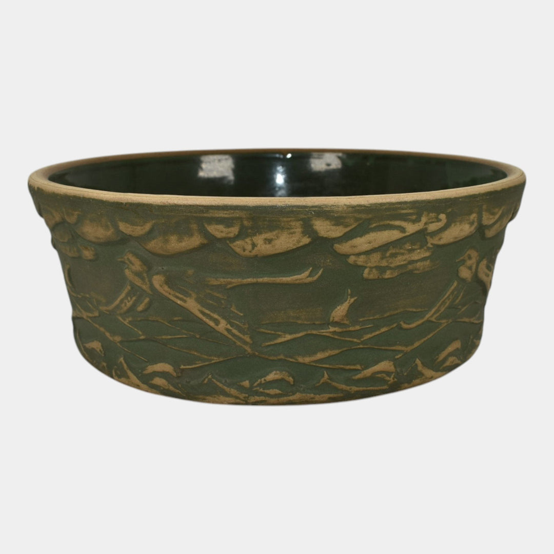 Red Wing Or Monmouth Brush Ware Vintage Art Pottery Green Scenic Ceramic Bowl - Just Art Pottery