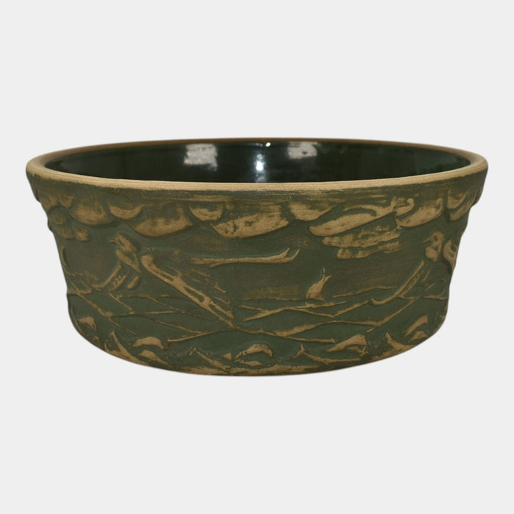 Red Wing Or Monmouth Brush Ware Vintage Art Pottery Green Scenic Ceramic Bowl - Just Art Pottery