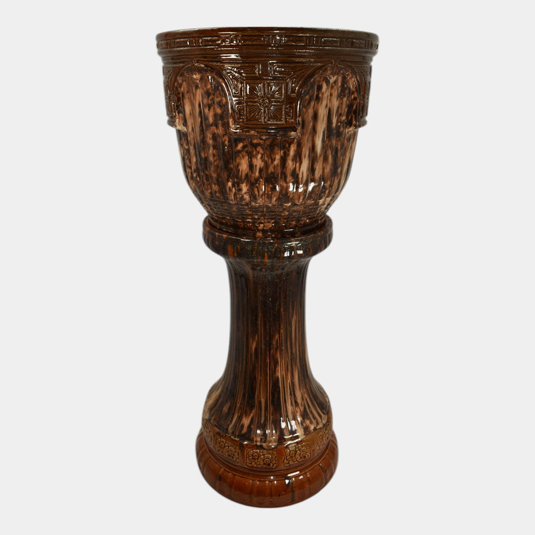 Brush McCoy Vintage Blended Majolica Pottery Ceramic Jardiniere and Pedestal 242 - Just Art Pottery