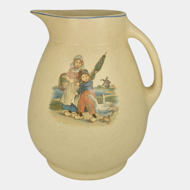 Roseville Creamware Dutch 1900s Vintage Art Pottery Large Ceramic Pitcher - Just Art Pottery