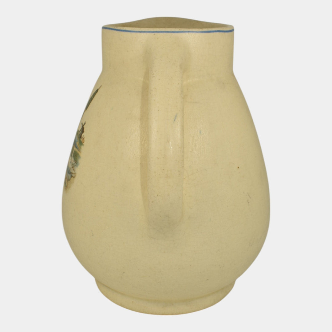 Roseville Creamware Dutch 1900s Vintage Art Pottery Large Ceramic Pitcher - Just Art Pottery