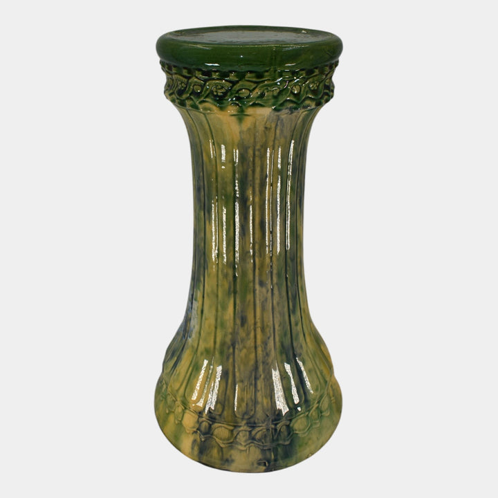 McCoy 1920s Art Deco Pottery Blended Majolica Green Pedestal 40 - Just Art Pottery