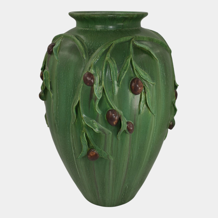 Door Studio Art Pottery 2008 Hand Made Matte Green Olive Branch Floor Vase - Just Art Pottery