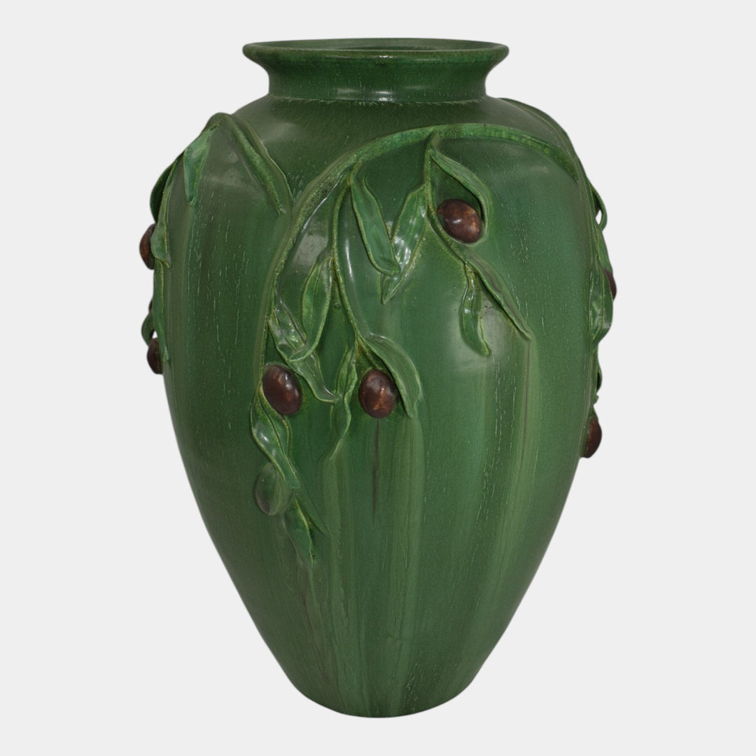 Door Studio Art Pottery 2008 Hand Made Matte Green Olive Branch Floor Vase - Just Art Pottery