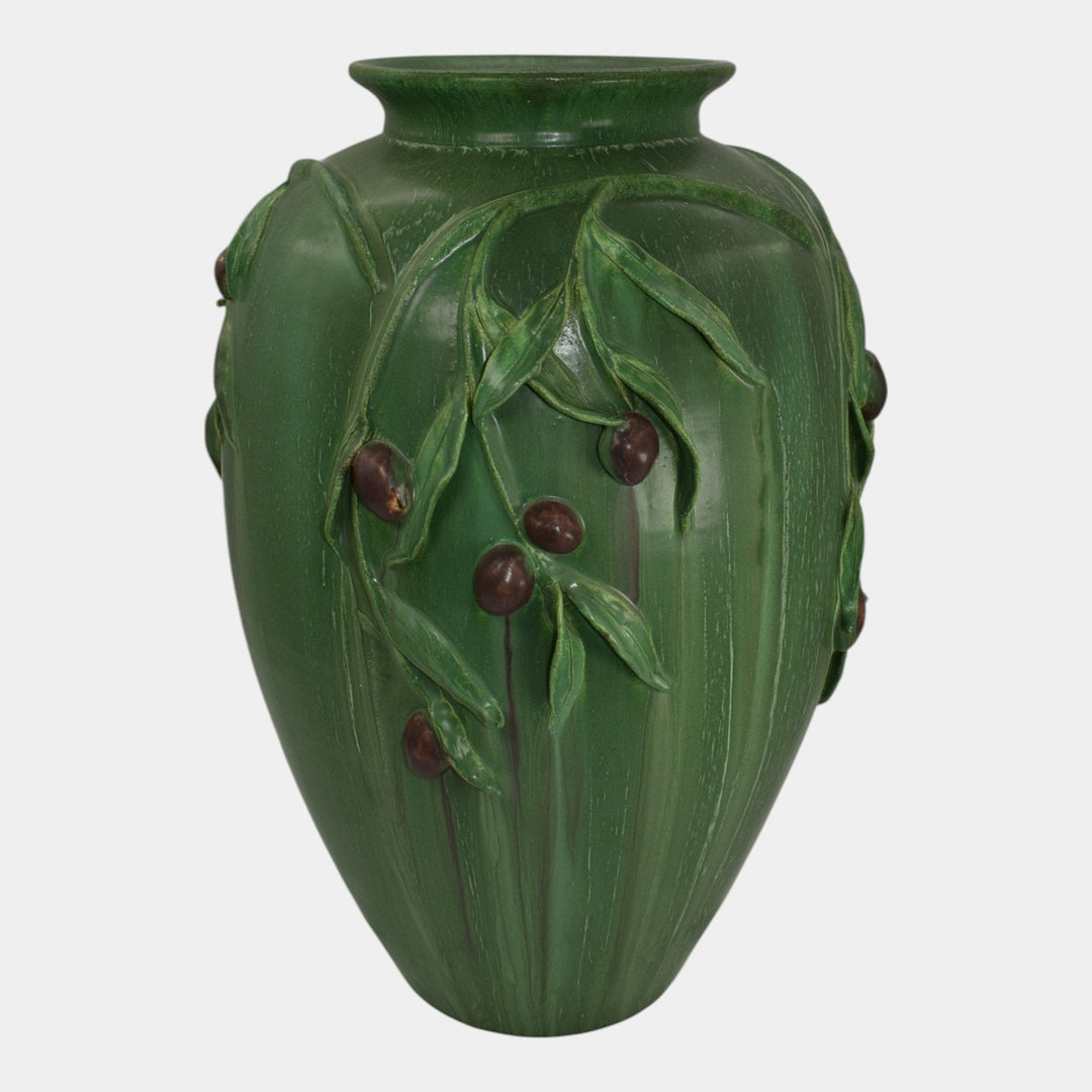 Door Studio Art Pottery 2008 Hand Made Matte Green Olive Branch Floor Vase - Just Art Pottery