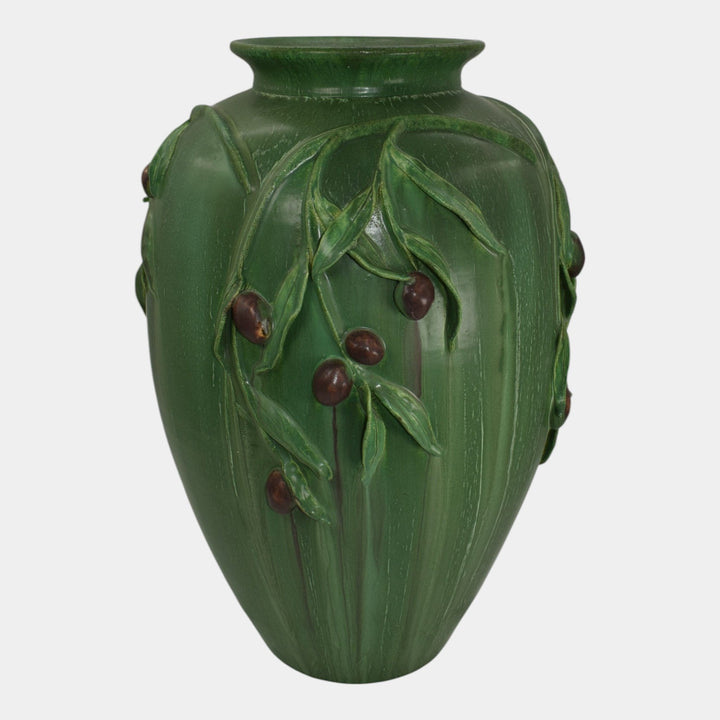 Door Studio Art Pottery 2008 Hand Made Matte Green Olive Branch Floor Vase - Just Art Pottery