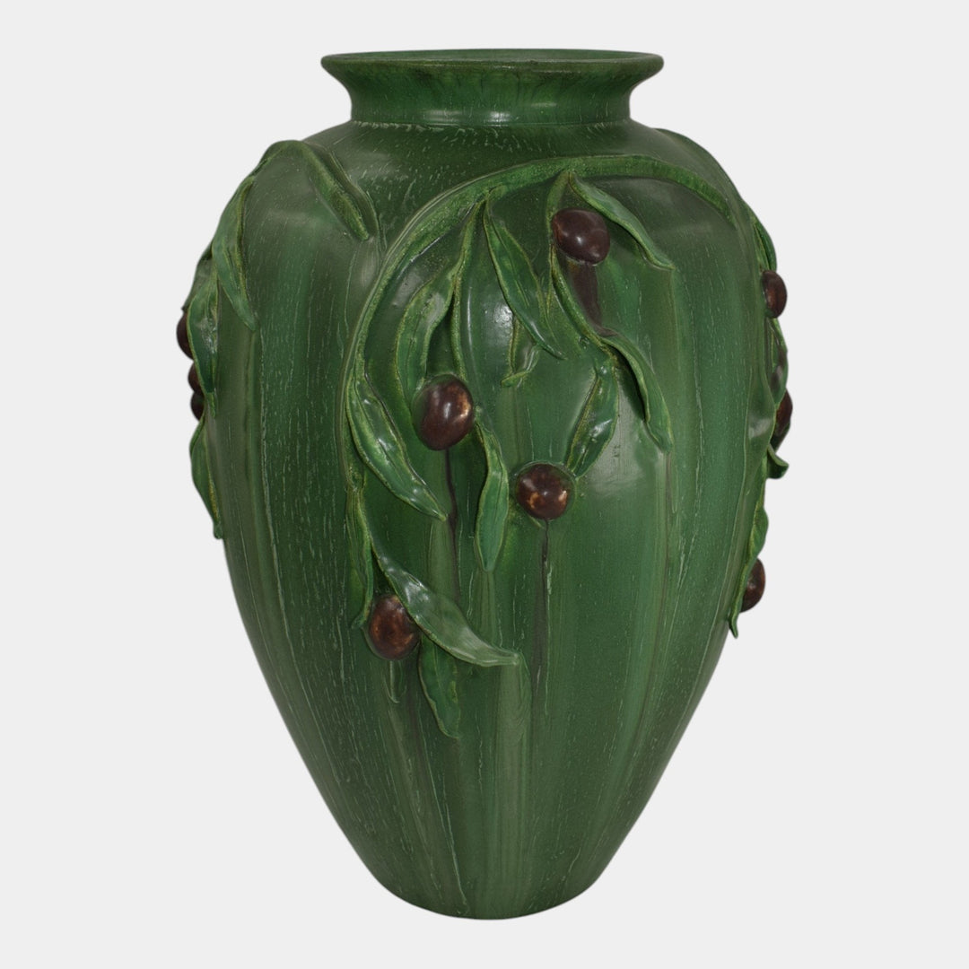 Door Studio Art Pottery 2008 Hand Made Matte Green Olive Branch Floor Vase - Just Art Pottery