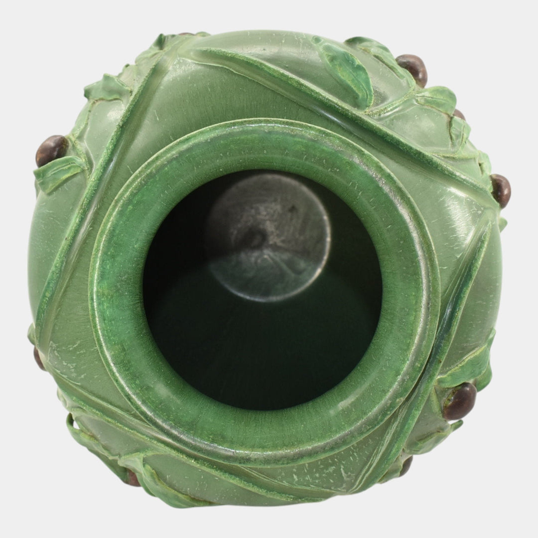 Door Studio Art Pottery 2008 Hand Made Matte Green Olive Branch Floor Vase - Just Art Pottery