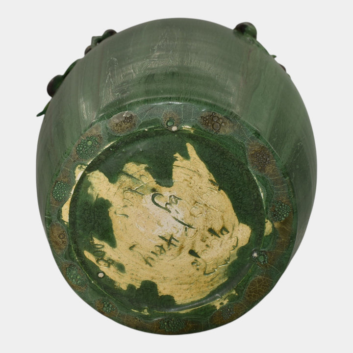 Door Studio Art Pottery 2008 Hand Made Matte Green Olive Branch Floor Vase - Just Art Pottery